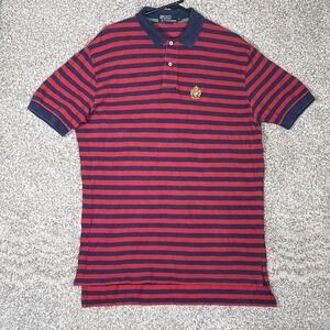 Polo Ralph Lauren Crest Polo Shirt Men's L Red Navy Striped Short Sleeve Vintage